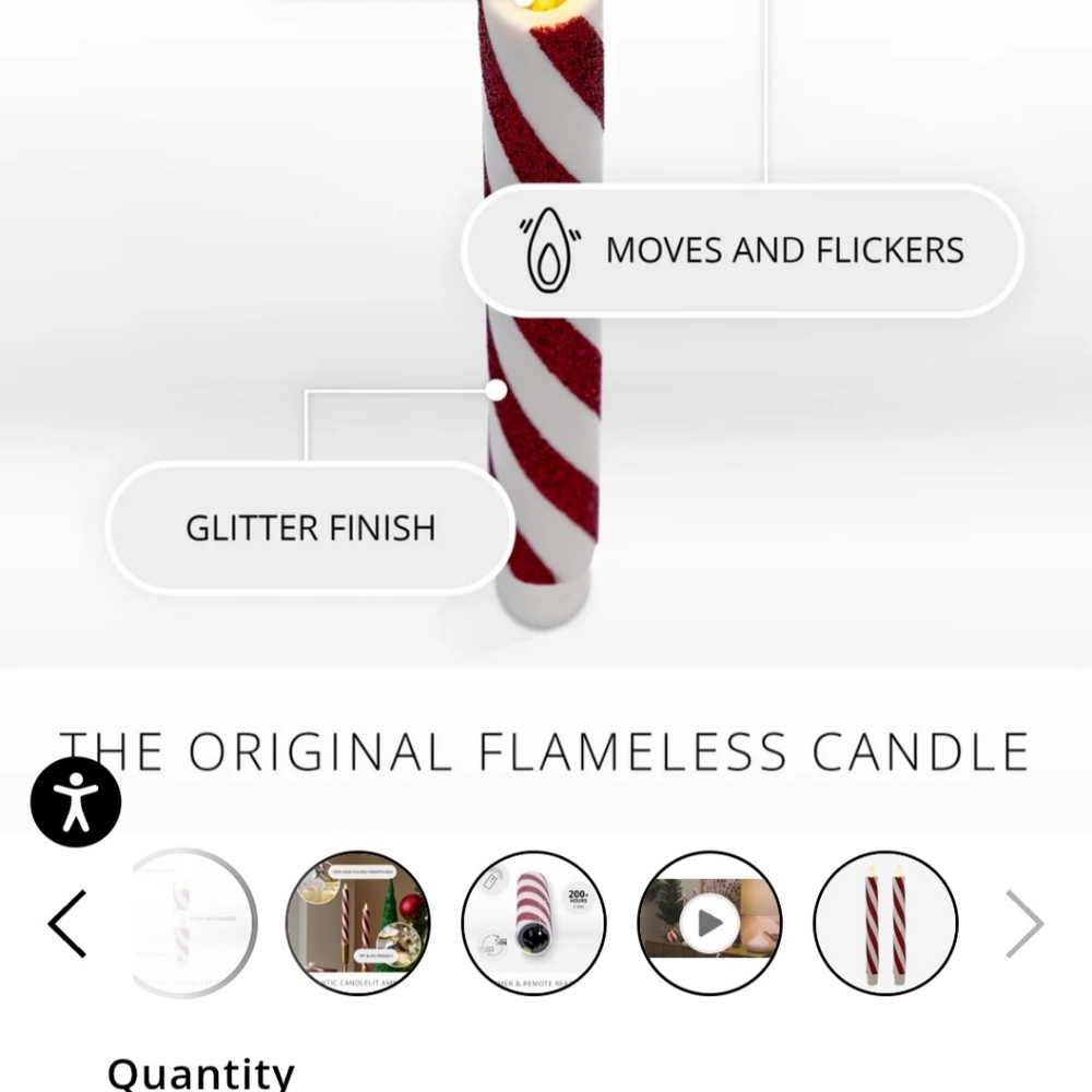 Red and White Glitter Stripe Flameless Candle Tapers For Christmas - Picture 4 of 5